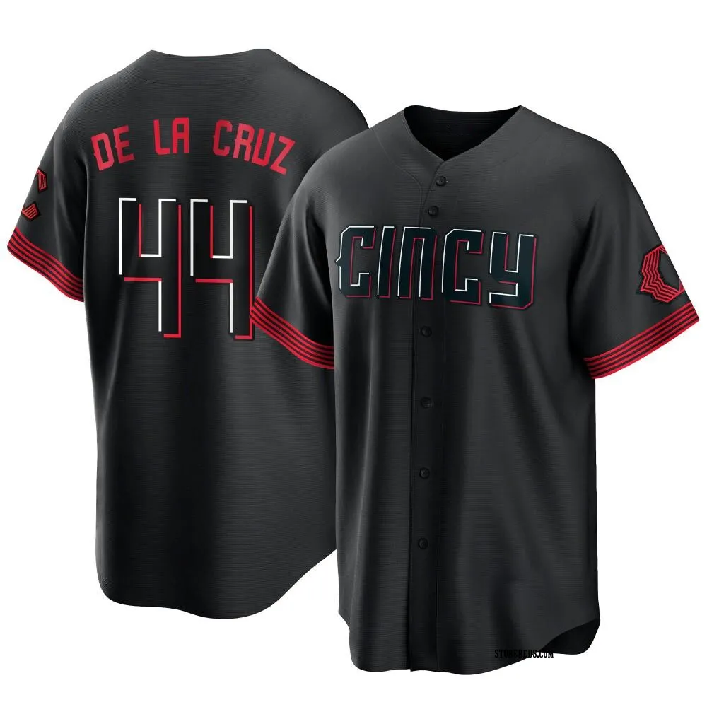 #44 Elly De La Cruz Men's Cincinnati Reds Black Replica 2023 City ...